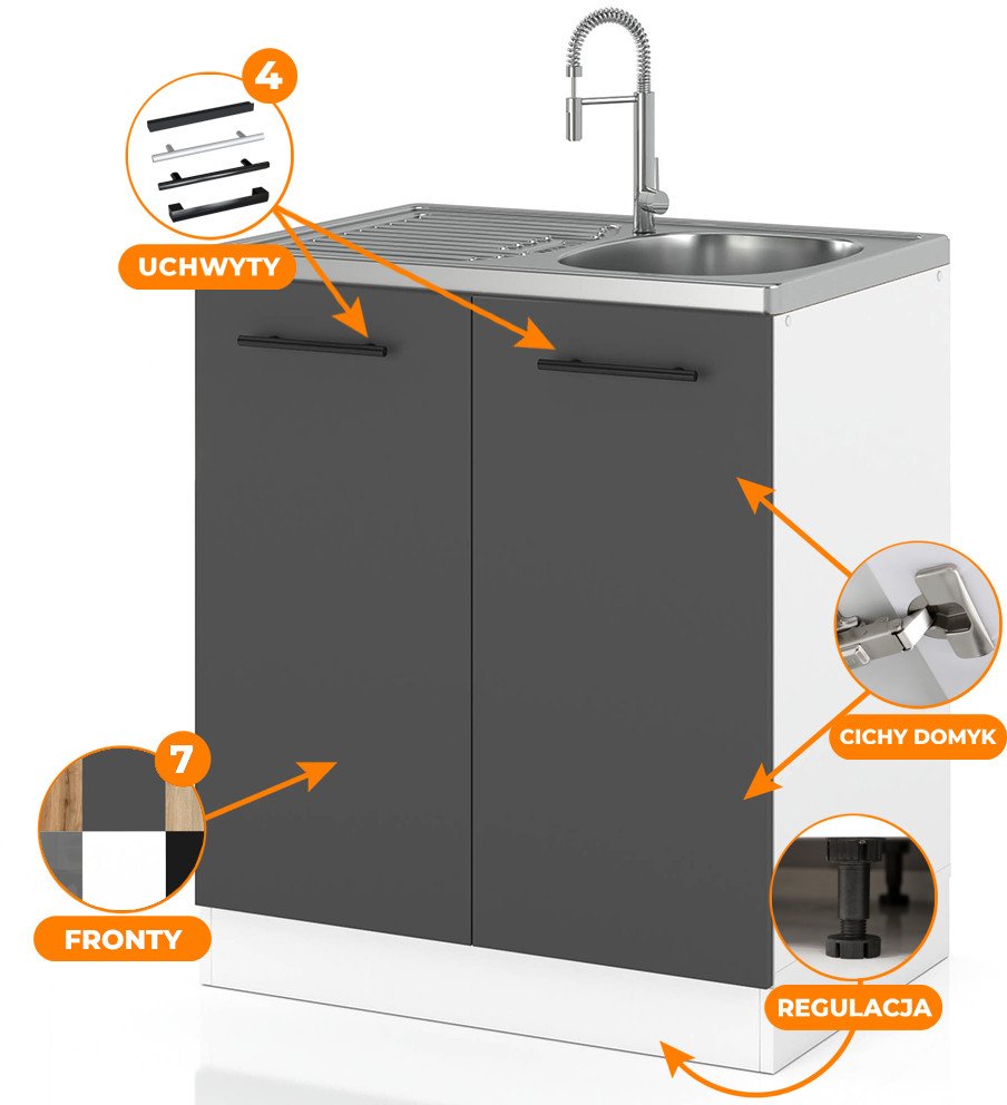 szafka kuchenna stojąca na nóżkach pod zlewozmywak 60cm spremium szary mat 1