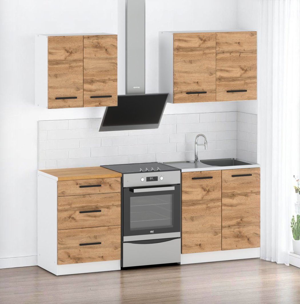 Meble Kuchenne Drewniane Modulowe Drewniane Mini Mokka 200cm Dąb Wotan 1