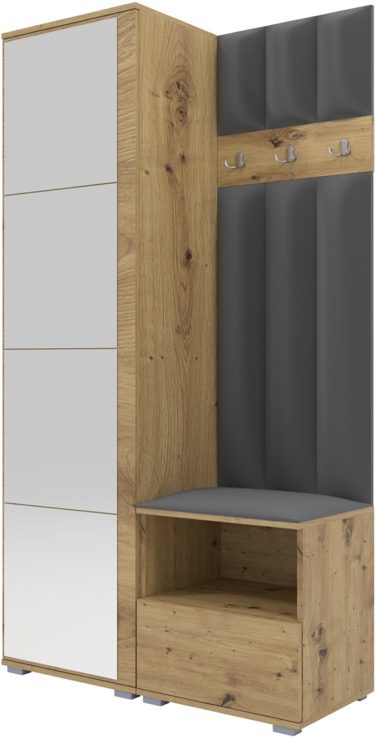 Tapicerowana garderoba Nela I LUX z lustrem - kolor dąb artisan + tkanina Trinity 15 1