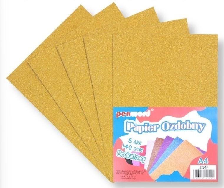 Papier ozdobny A4 brokatowy 140g złoty 5ark 1