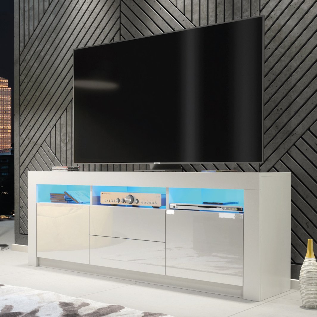 Szafka RTV Shine 160cm ONE FURNITURE - Biały Laminat & Połysk 1