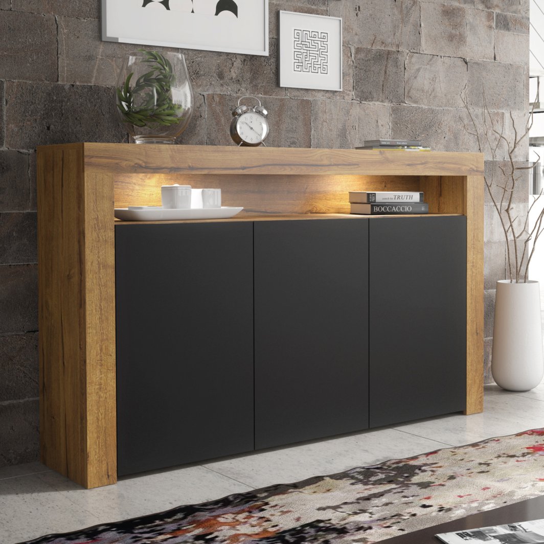 Komoda Aether 155cm RTV ONE FURNITURE - Laminat Dębowy & Czarny 1