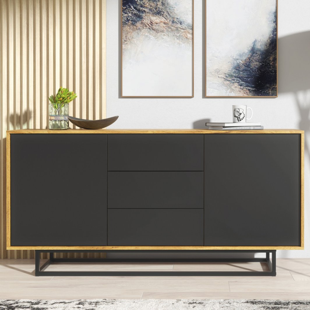 Komoda RTV Vista 140cm Loft ONE FURNITURE Laminat Dębowy & Czarny 1