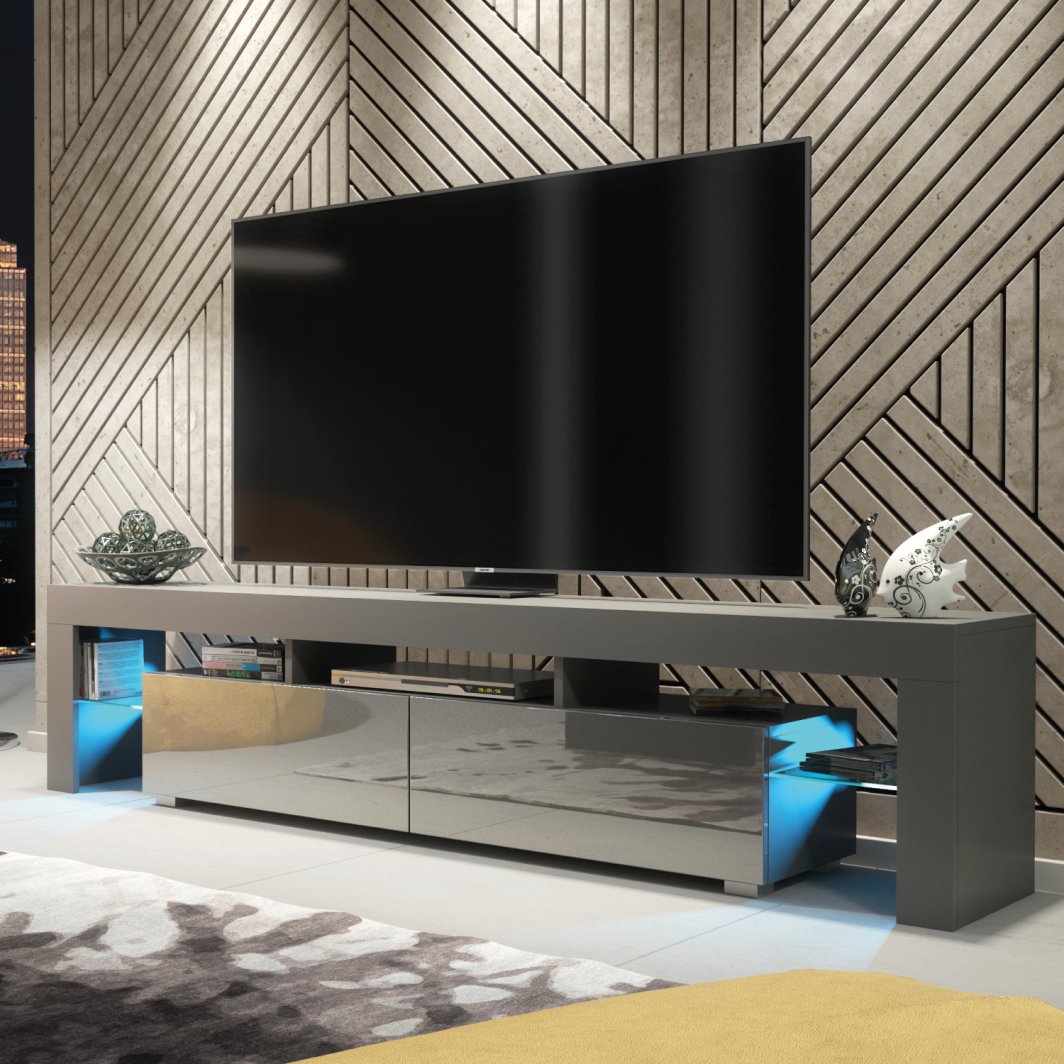 Szafka RTV Nova 200cm ONE FURNITURE - Szary Laminat & Połysk 1