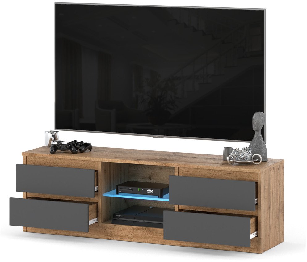 Szafka nowoczesna rtv do salonu 138cm 4 szuflady stojąca wotan szary mat 1