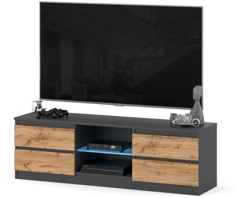 Szafka rtv pojemna 4 szuflady 138cm stojąca do sypialni salonu sonoma szary 1