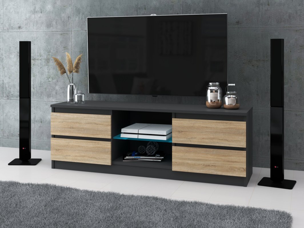 Szafka rtv nowoczesny stolik do salonu 138cm 4 szuflady szary dąb sonoma 1