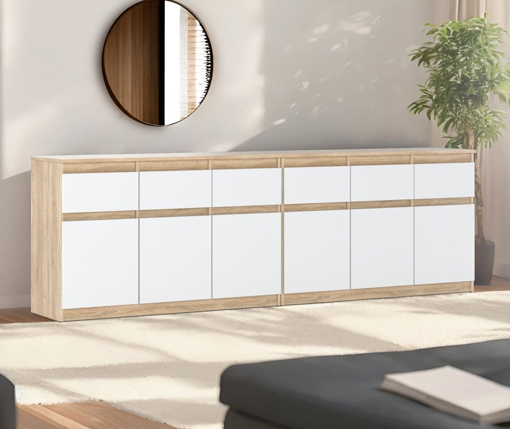 Komoda Dąb Sonoma Biały Mat Szafka Duża 6 Szuflad 240cm Do Salonu Sypialni 1