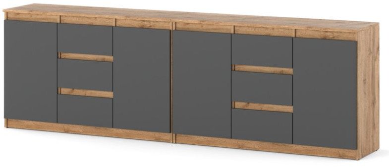 Komoda Drewniana Szafka 6 Szuflad Nowoczesna Salon Loft Dąb Wotan Szary Mat 1