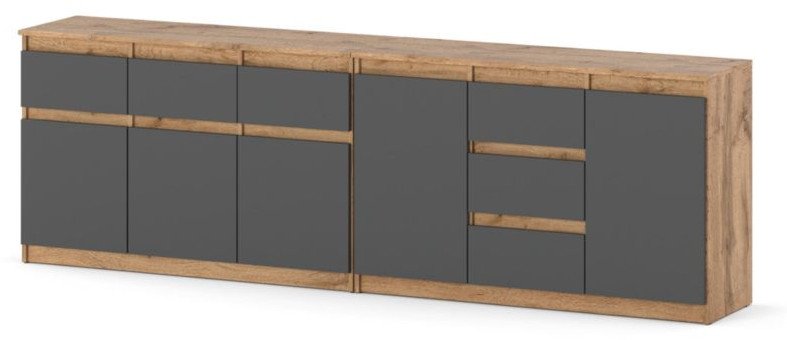 Komoda Nowoczesna Szafka Duża Do Salonu 6 Szuflad 240cm Dąb Wotan Szara 1