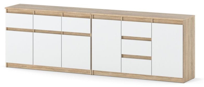 Komoda Pojemna Szafka Do Salonu Duża 6 Szuflad 240cm Sonoma Biała Mat 1