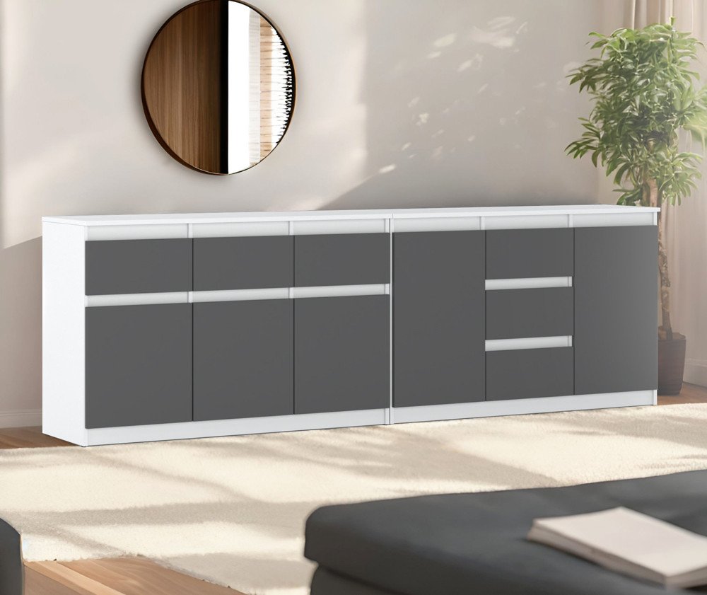 Komoda Z 6 Szufladami 240cm Szafka Nowoczesna Do Sypialni Biała Szara Mat 1