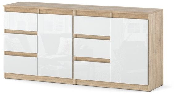 Komoda Do Salonu Pojemna Duża Sypialni 6 Szuflad Dąb Sonoma Biały Połysk 1
