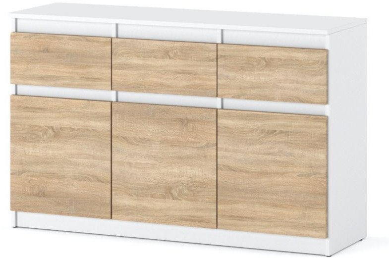 Komoda Młodzieżowa 3 Szuflady 120cm Pojemna Szafka Rtv Biała Dąb Wotan 1