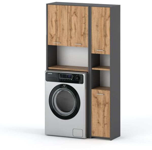 Zestaw Łazienkowy Hugo Słupek Szafka Stojąca Nad Pralkę Loft Szary Wotan 1