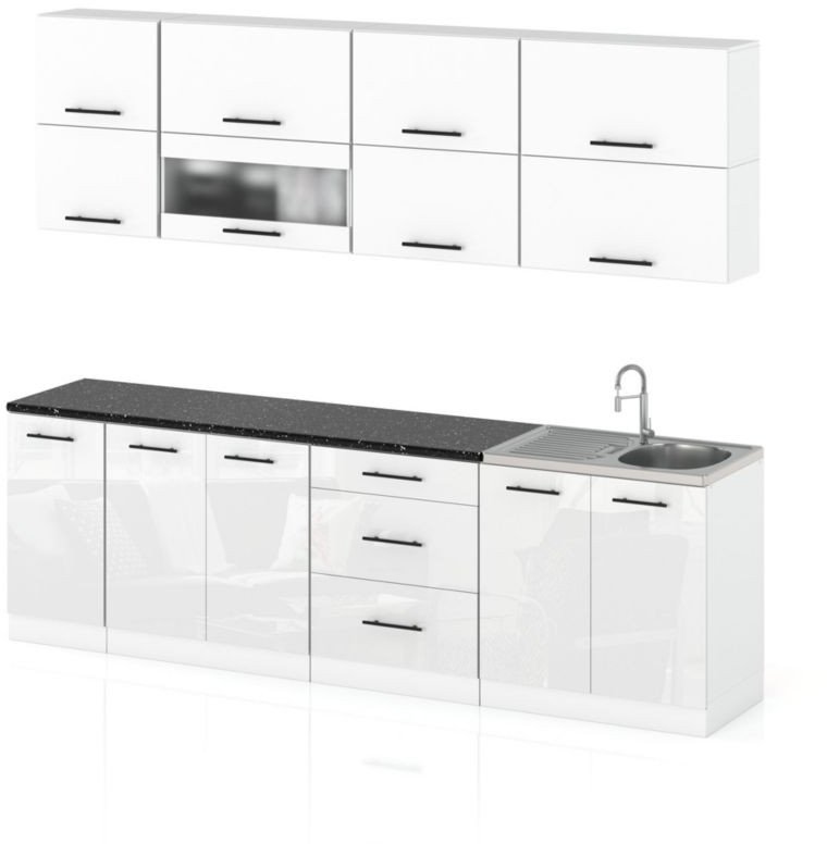Meble Kuchenne Nowoczesne Kuchnia Robo Lux 2.6m Modułowe Biały Szary Połysk 1