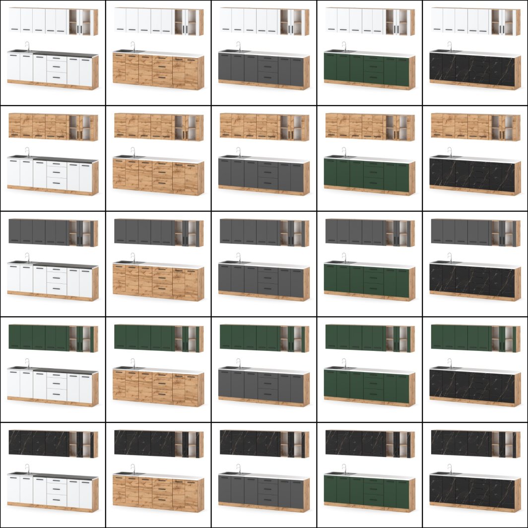 Kuchnia Nowoczesna Z Blatem Słupek 2.6m Wotan Butelkowa Zieleń Szary Mat