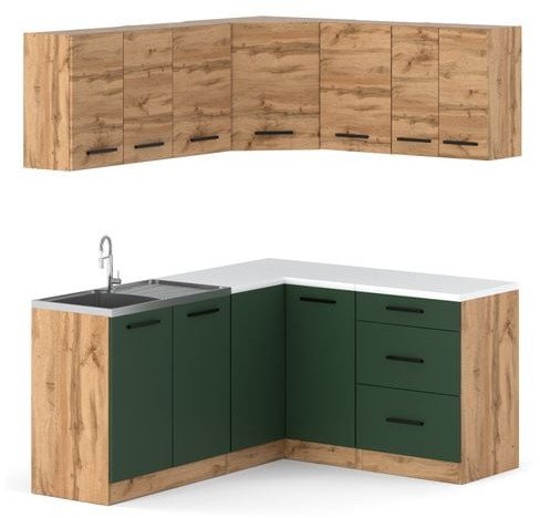 Kuchnia Narożna Duża 3.2m Modułowa Z Blatem Wotan Wotan Butelkowa Zieleń