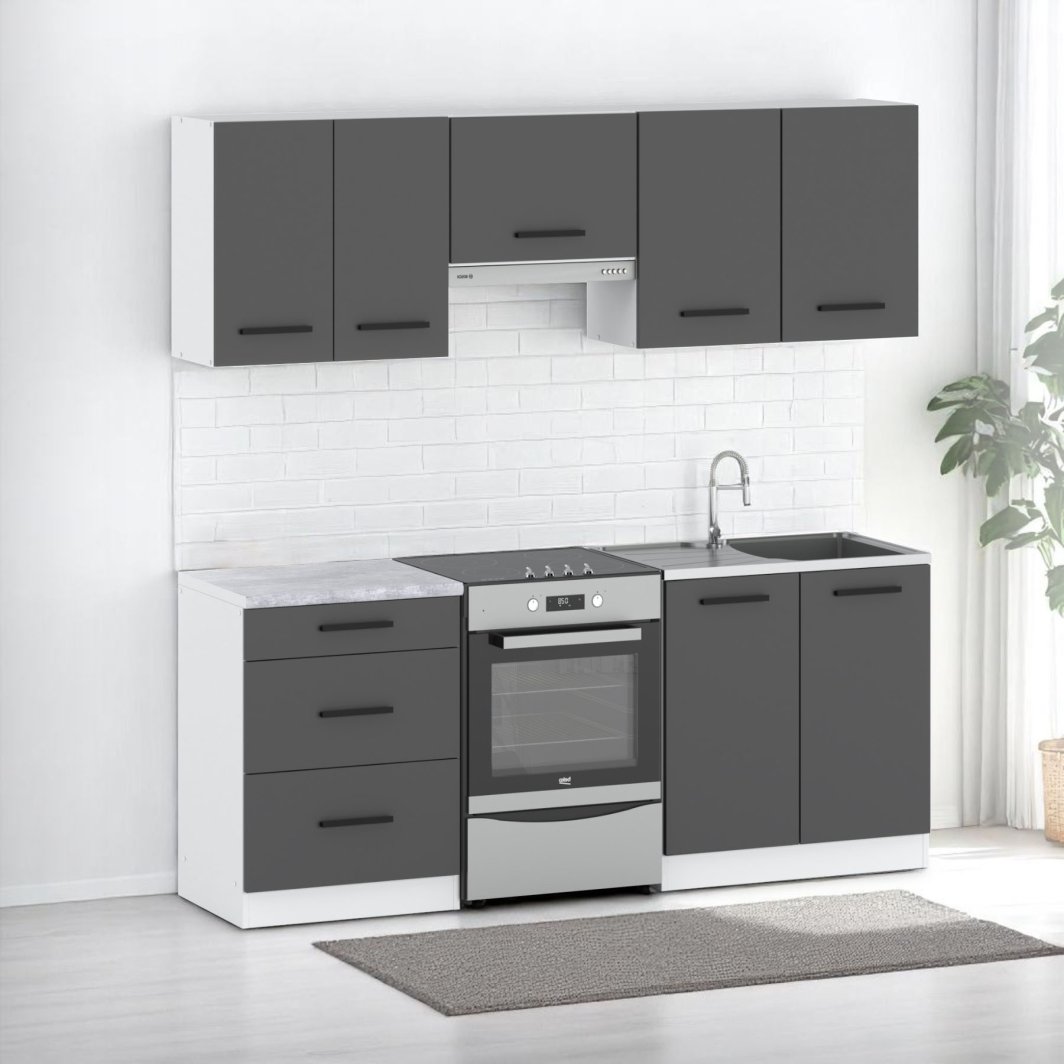 Kuchnia Nowoczesna Modułowa Pojemna Z Blatem Mała 2m Loft Biała Szara