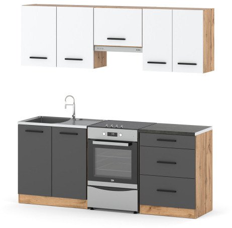 Kuchnia Nowoczesna Modułowa Z Blatem Pojemna Mała 2m Wotan Biała Szara Mat