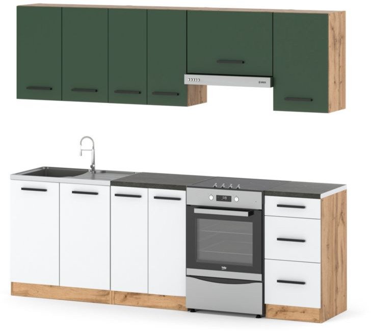 Kuchnia Mokka Nowoczesna Mała Modułowa 2.4m Wotan Biały Butelkowa Zieleń