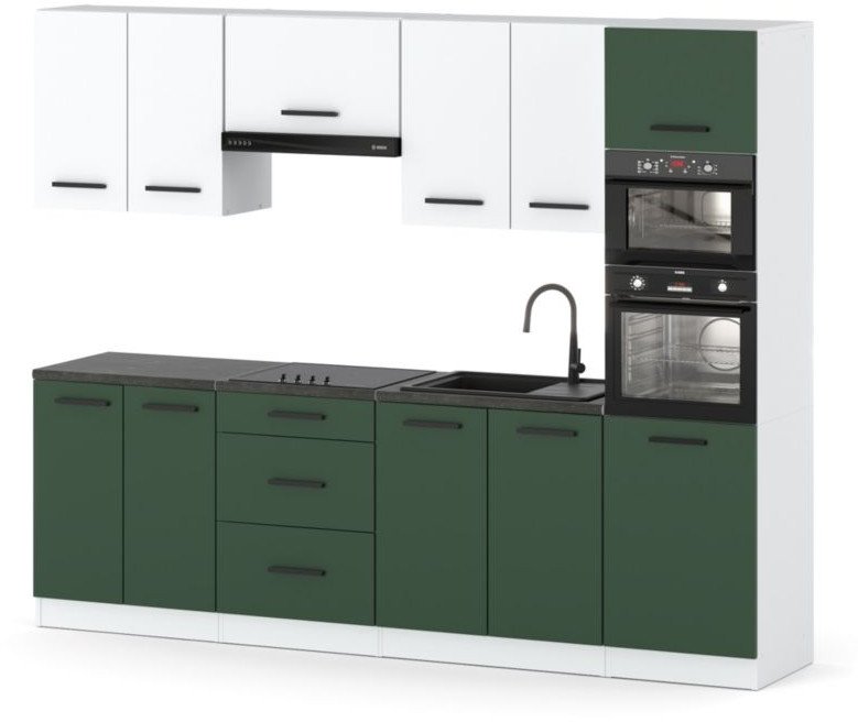 Kuchnia Słupek Modułowa Nowoczesna Duża 2.6m Biały Biały Butelkowa Zieleń