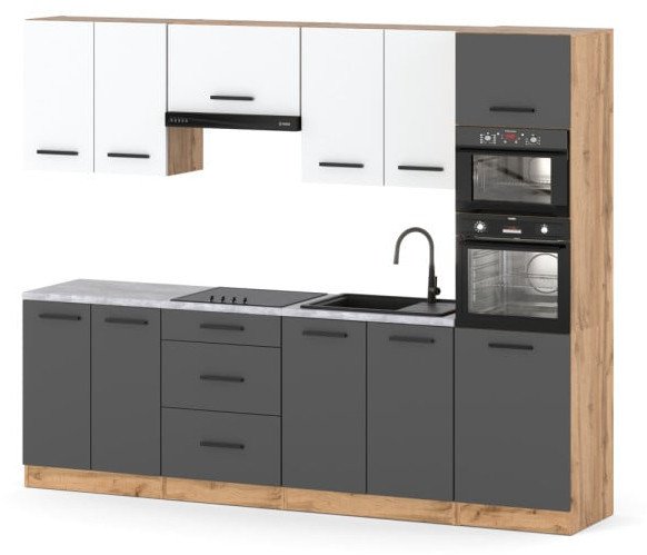 Kuchnia Nowoczesna Modułowa Duża Z Blatem Słupek 2.6m Wotan Biały Szary
