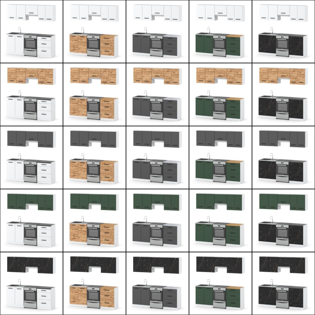 Meble Kuchenne Modułowe Nowoczesne Pojemne Z Blatem 2m Biały Szary Wotan