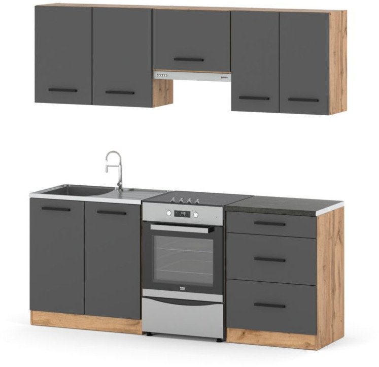 Meble Kuchenne Z Blatem Modułowe Małe Pojemne 2m Nowoczesne Wotan Szary Mat