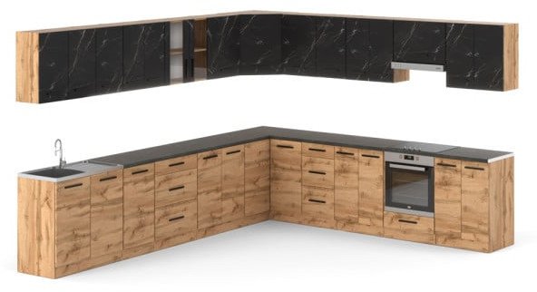 Meble Kuchenne Narożne Modułowe Duże Blat 6.8m Wotan San Sebastian Wotan