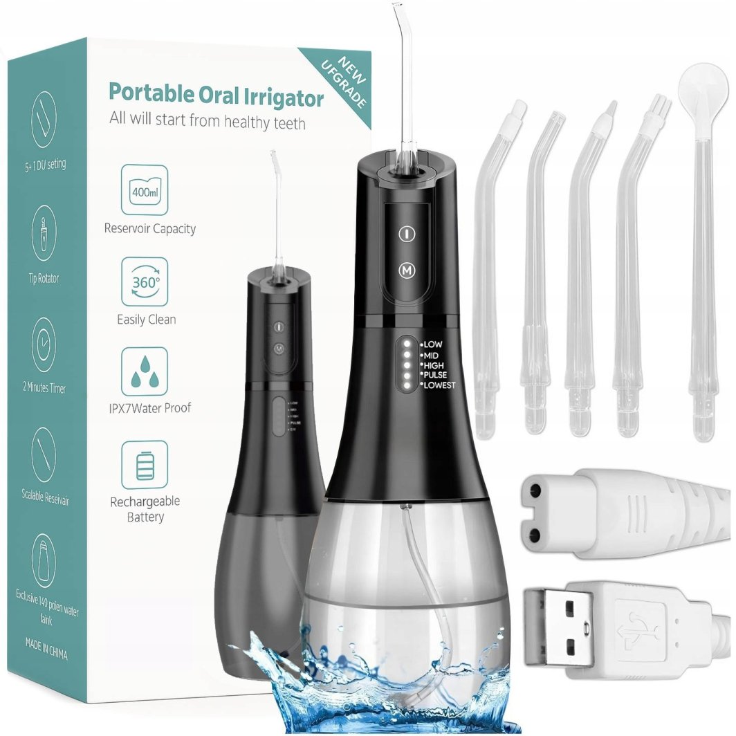 IRYGATOR DO ZĘBÓW BEZPRZEWODOWY DENTYSTYCZNY 5 TRYBÓW 400ML + ETUI 1