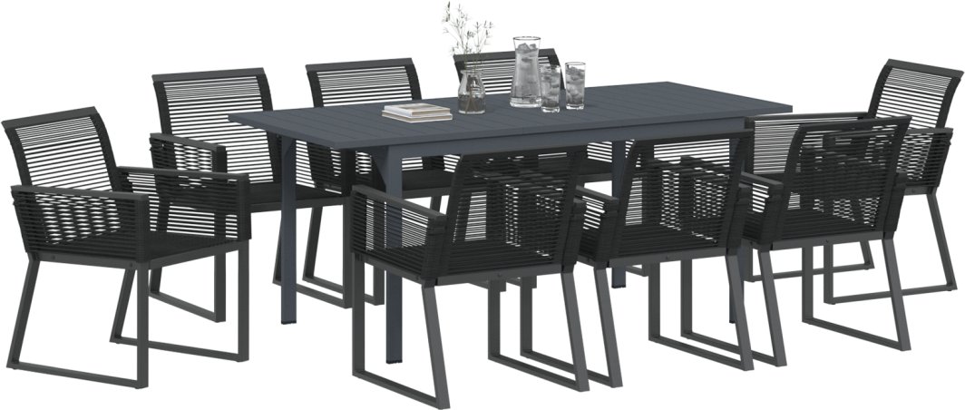 vidaXL Zestaw mebli ogrodowych 6-częściowy, czarny, stalowy i z poliratanem. 1