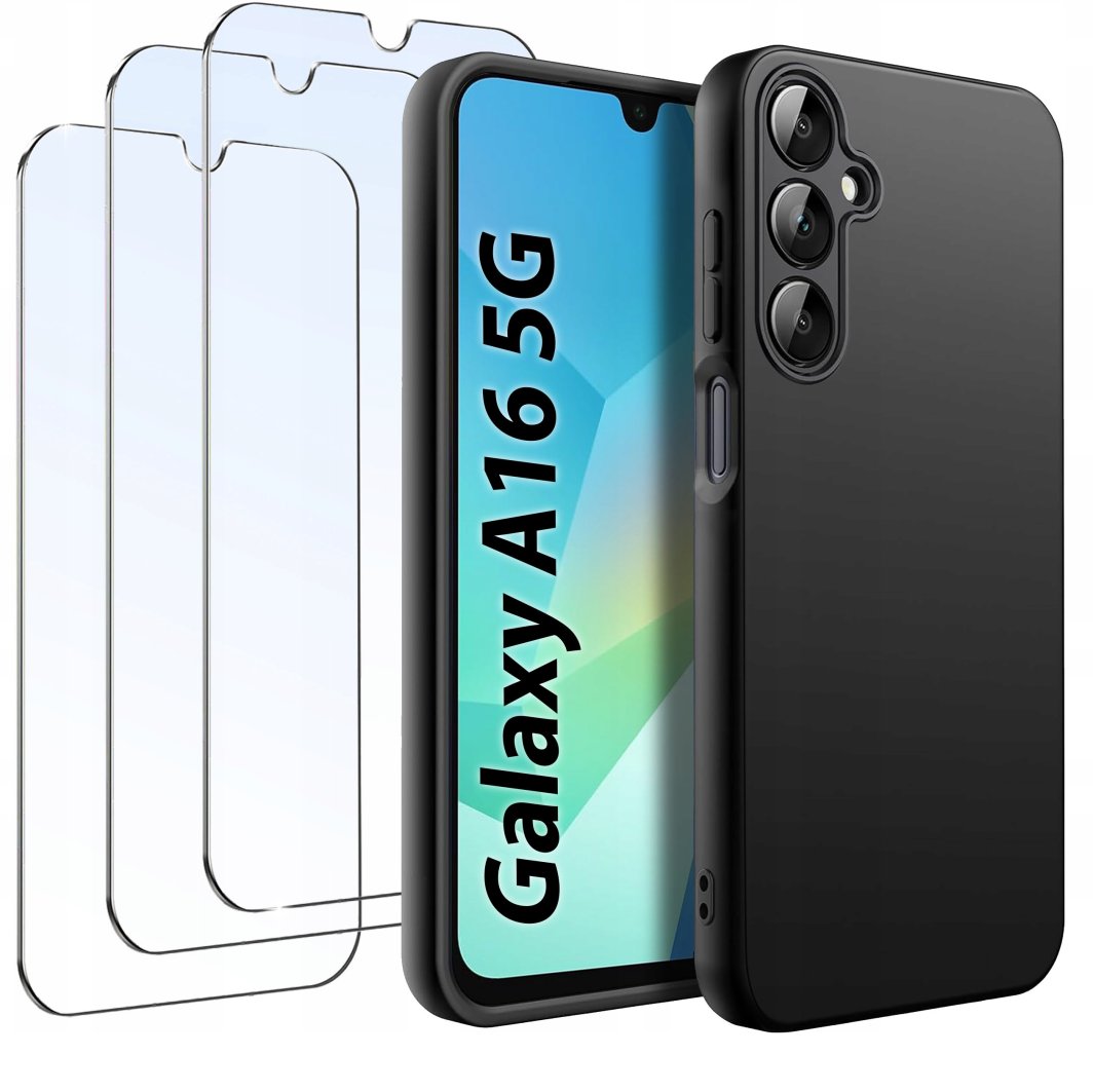 ZESTAW Etui do Samsung A16 5G Matowe Czarne Silikon Slim +3 SZTUKI SZKŁO 1