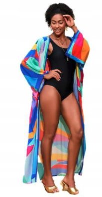 LETNIE KIMONO PLAŻOWE NARZUTKA KOLOROWE WZORY PAREO WIĄZANE NA PLAŻĘ 1