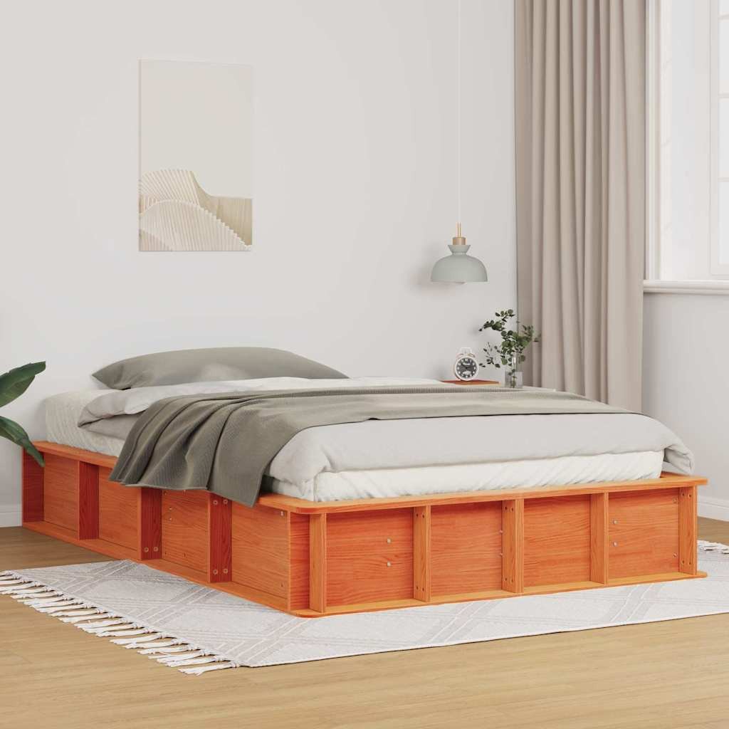 vidaXL Ramka łóżka Woskowy brąz 140 x 190 cm Lite drewno 1