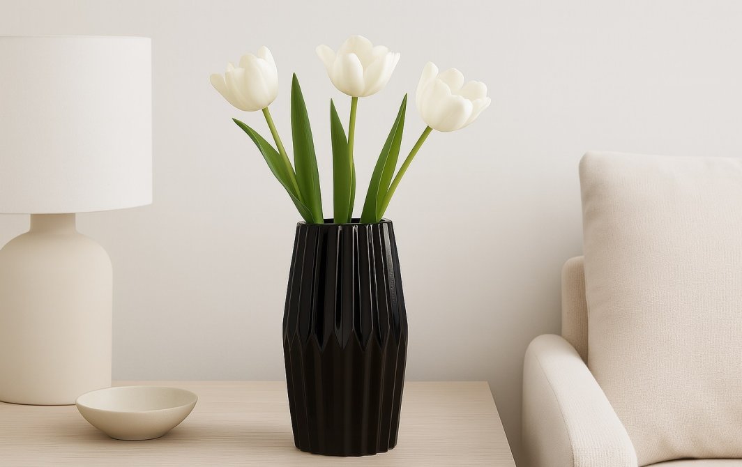 Wazon ceramiczny 26 cm karbowany czarny 1
