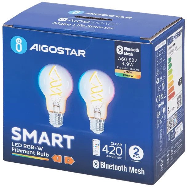 2 x Inteligentna żarówka Bluetooth Mesh A60 E27 4.9W RGBW 1