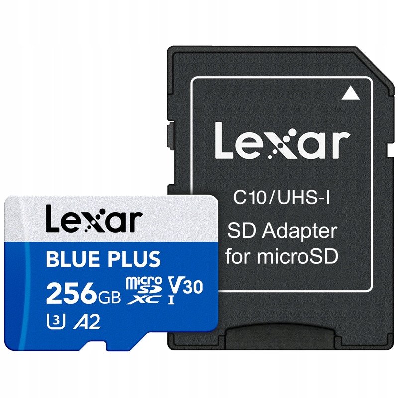 Lexar microSDHC Blue Plus UHS-I with SD adapter, up to 170MB/s read C10/A2/U3 (V30) 256GB 1