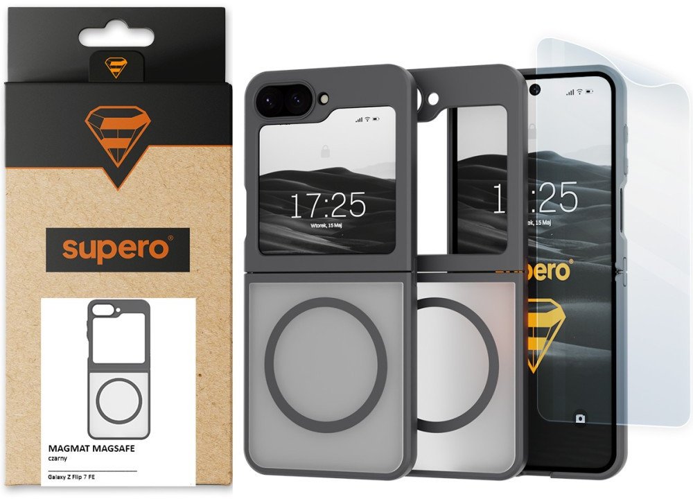 Etui do Samsung Galaxy Z Flip 7 FE Supero Magsafe, przezroczysto-czarne + folia 1