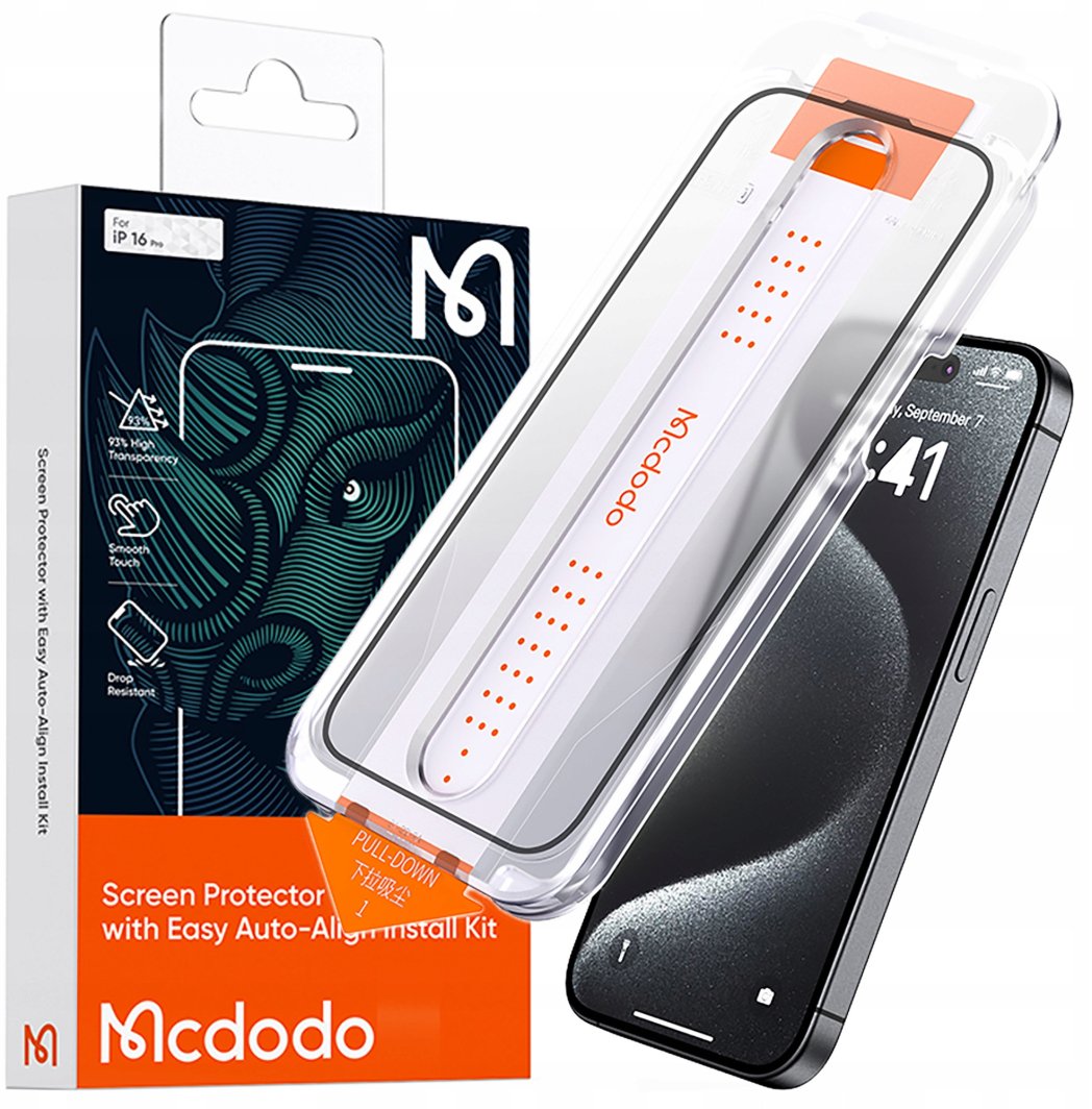 MCDODO EZ PASTE SZKŁO HARTOWANE MOCNA SZYBKA DO ETUI DO IPHONE 16 1