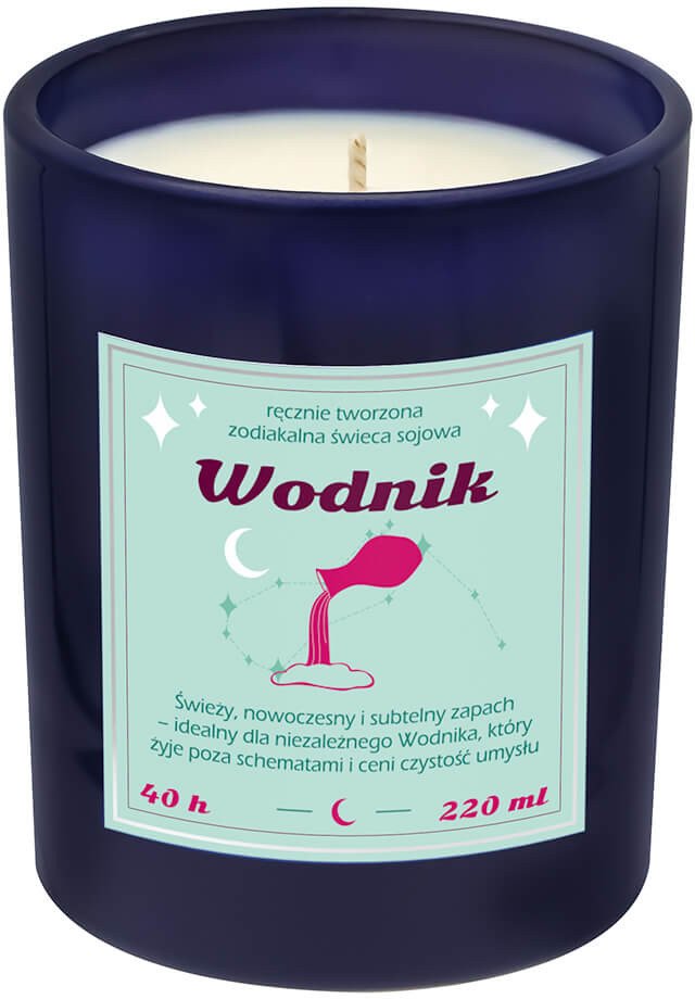 Świeca zodiakalna sojowa naturalna zapachowa WODNIK - bezpieczna, ręcznie robiona w szklanym słoiczku na prezent upominek dla osoby ze znakiem zodiaku WODNIKA 1