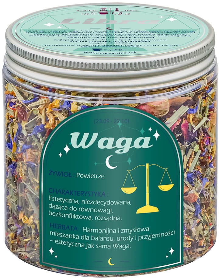 Herbata Zodiakalna WAGA - herbaciany susz napar ziołowa mieszanka na astrologiczny prezent upominek podarunek dla osoby ze znakiem zodiaku WAGI 1