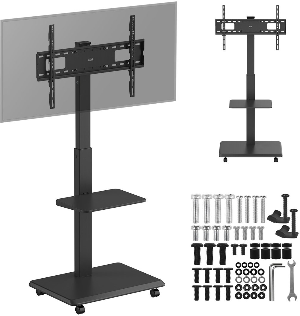 Stand / wózek dla TV Ergo-Office, max. obciążenie 50kg / 5kg półka, max. VESA 600x400, wbud. listwa zasil., czarny, ER-304 B 1