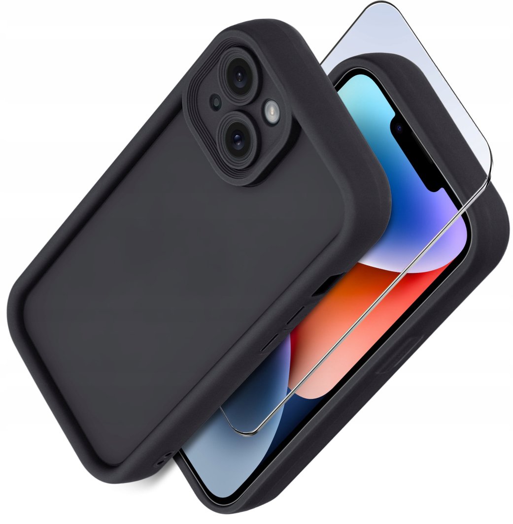 Etui do iPhone 13 | 14 silikonowe MATOWE + Szkło ochronne na ekran 9H 1