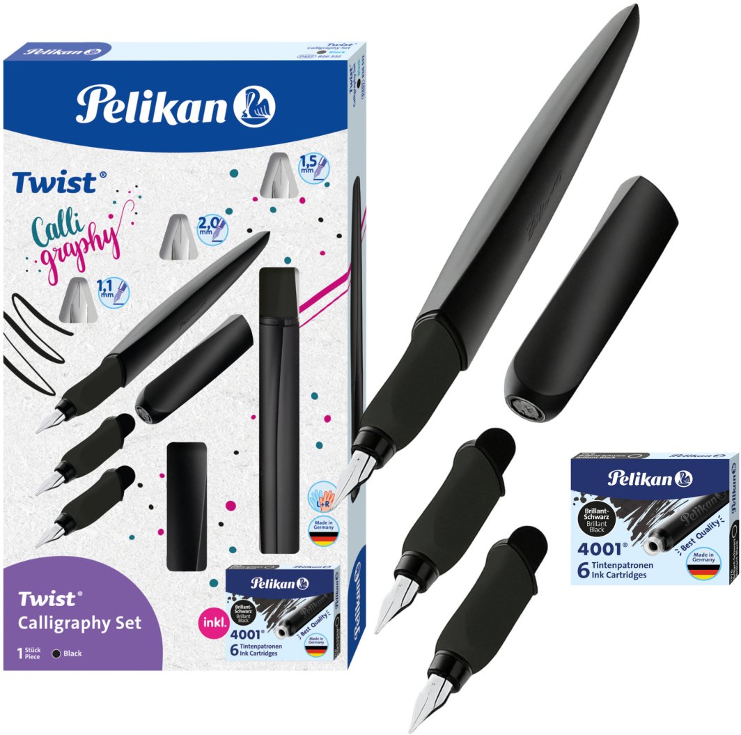 Zestaw pióro do kaligarfii 3 stalówki 1,1/1,5/2mm +naboje Twist PELIKAN 1