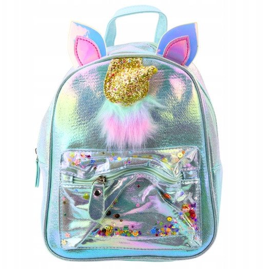 Plecak Dziecięcy Z Rogiem Jednorożca Ruchome Konfetti Niebieski 25cm 4,5L