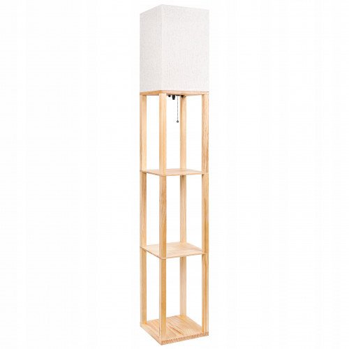 Lampa Stojąca Podłogowa DREWNIANA 2w1 PÓŁKA REGAŁ 160cm Do Czytania E27 1