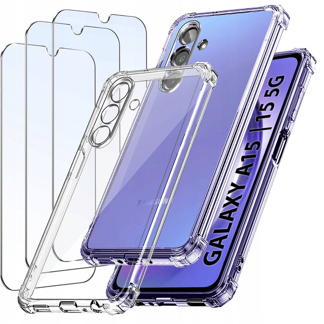 ZESTAW Etui do Samsung A15 5G ANTI-SHOCK CLEAR WZMACNIANE + 3 SZTUKI SZKŁO 1