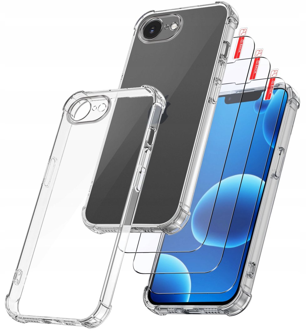 ZESTAW Etui do iPhone 16e ANTI-SHOCK CLEAR 3 SZTUKI SZKŁO 9H 1