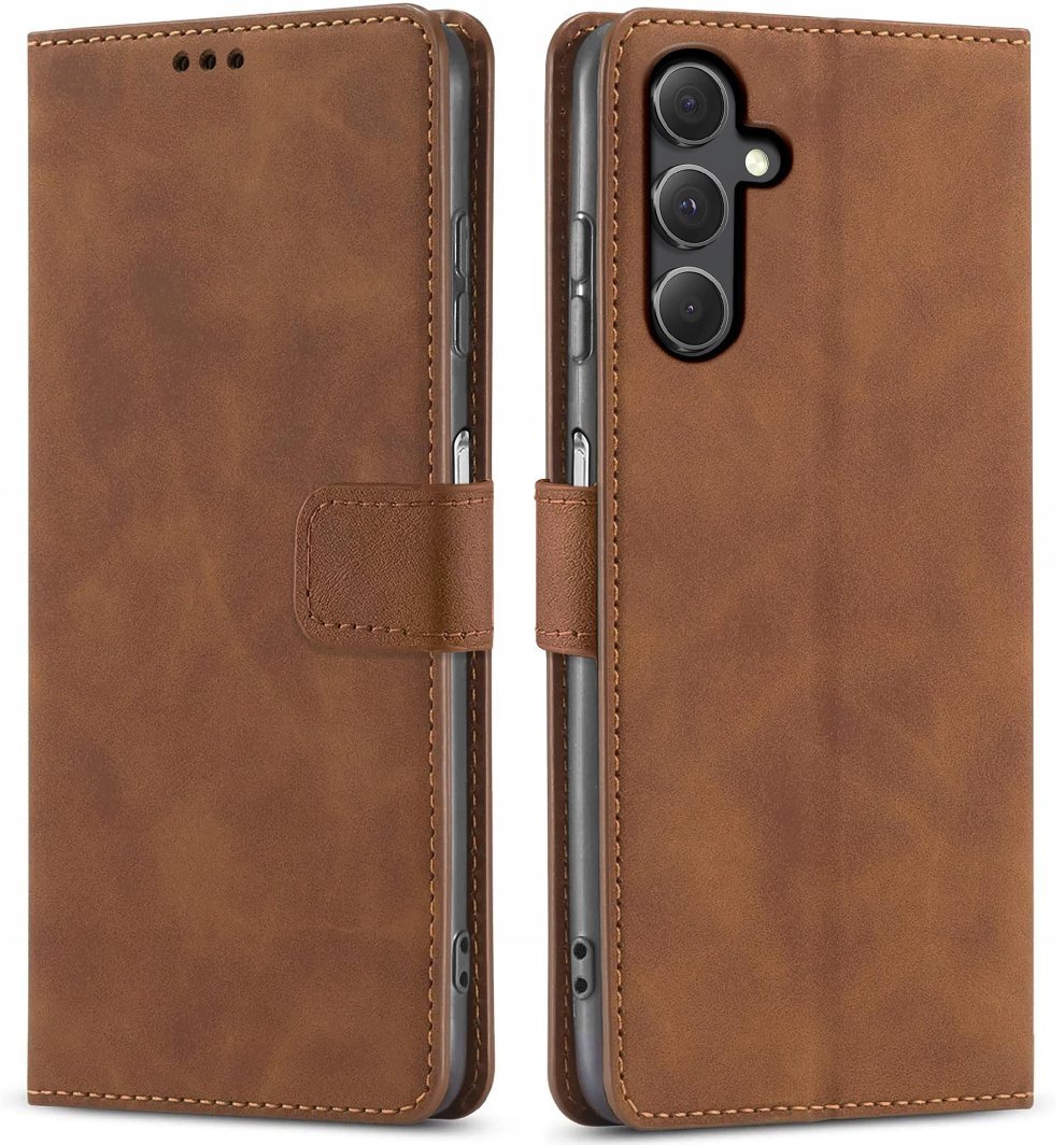 ETUI Z KLAPKĄ do Samsung A25 5G | BRĄZOWE ZAMYKANE CASE + SZKŁO 1